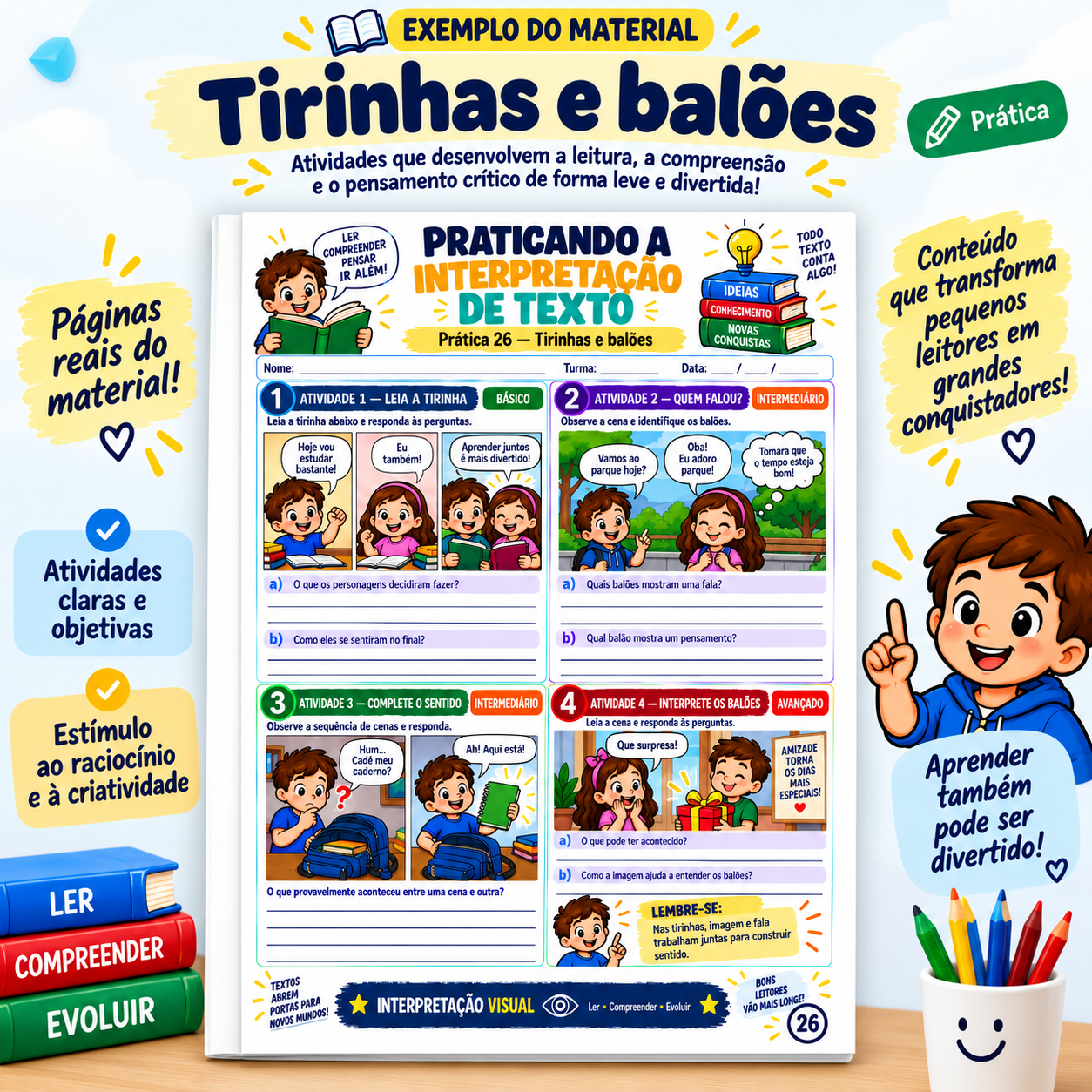 Atividade prática com tirinhas e balões de diálogo